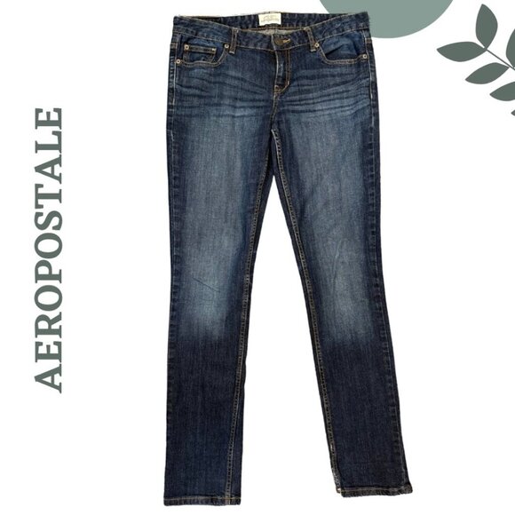 AEROPOSTALE Bayla Skinny Jeans 7/8 Reg Dark Wash Mid Rise Blue Denim - Picture 1 of 7